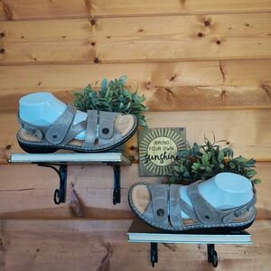 Finn Comfort Gomera Slingback Sandals Gray Metallic Leather Strappy Shoes 11/42D